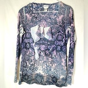 Chico's Purple 3D Sparkling Sleeve Shirt Sz Chico's 0/ XS